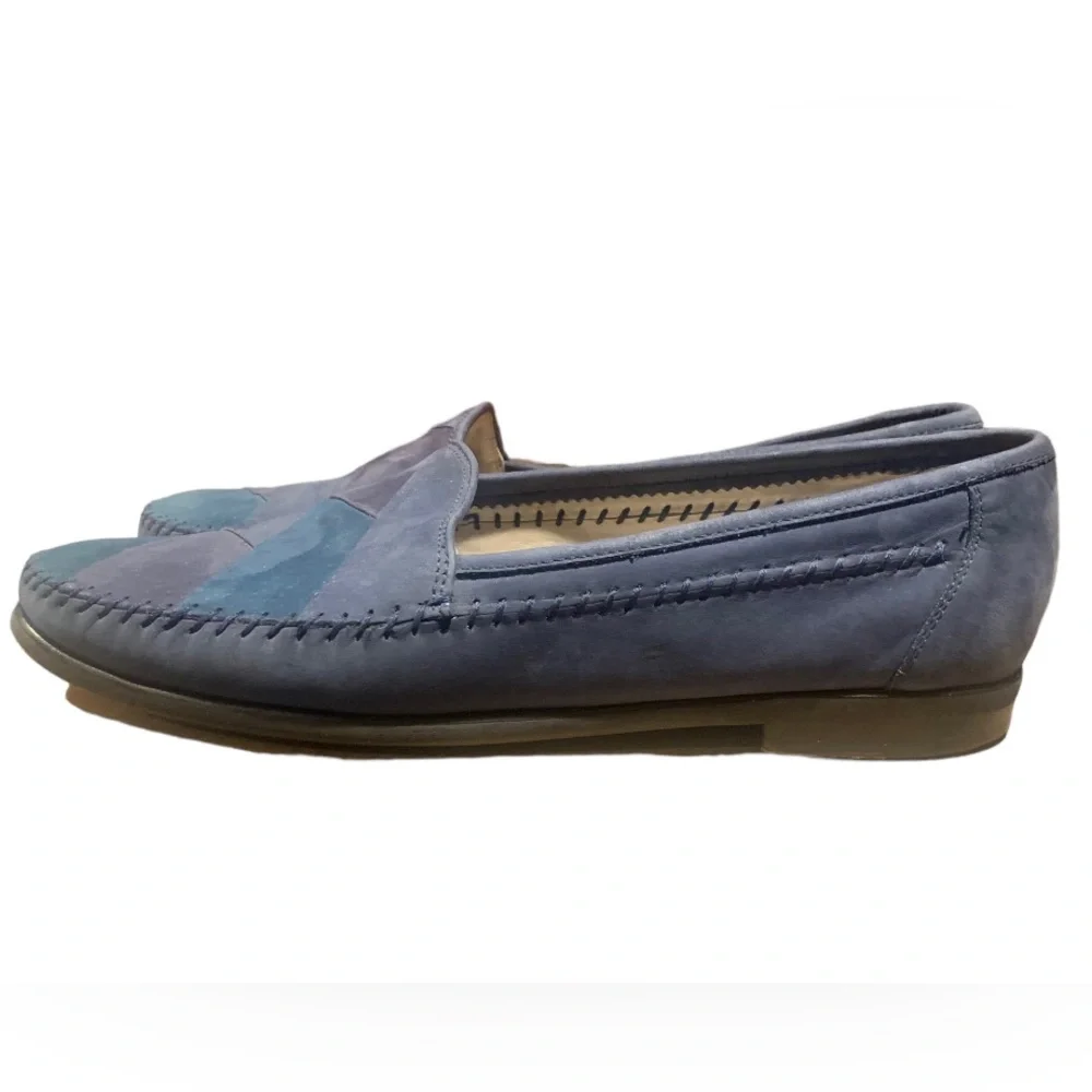 🌟SOLD💕Bally Mens Blue Leather Suede Herringbone Pattern Slip on LoafersSize 11 - Picture 2 of 7